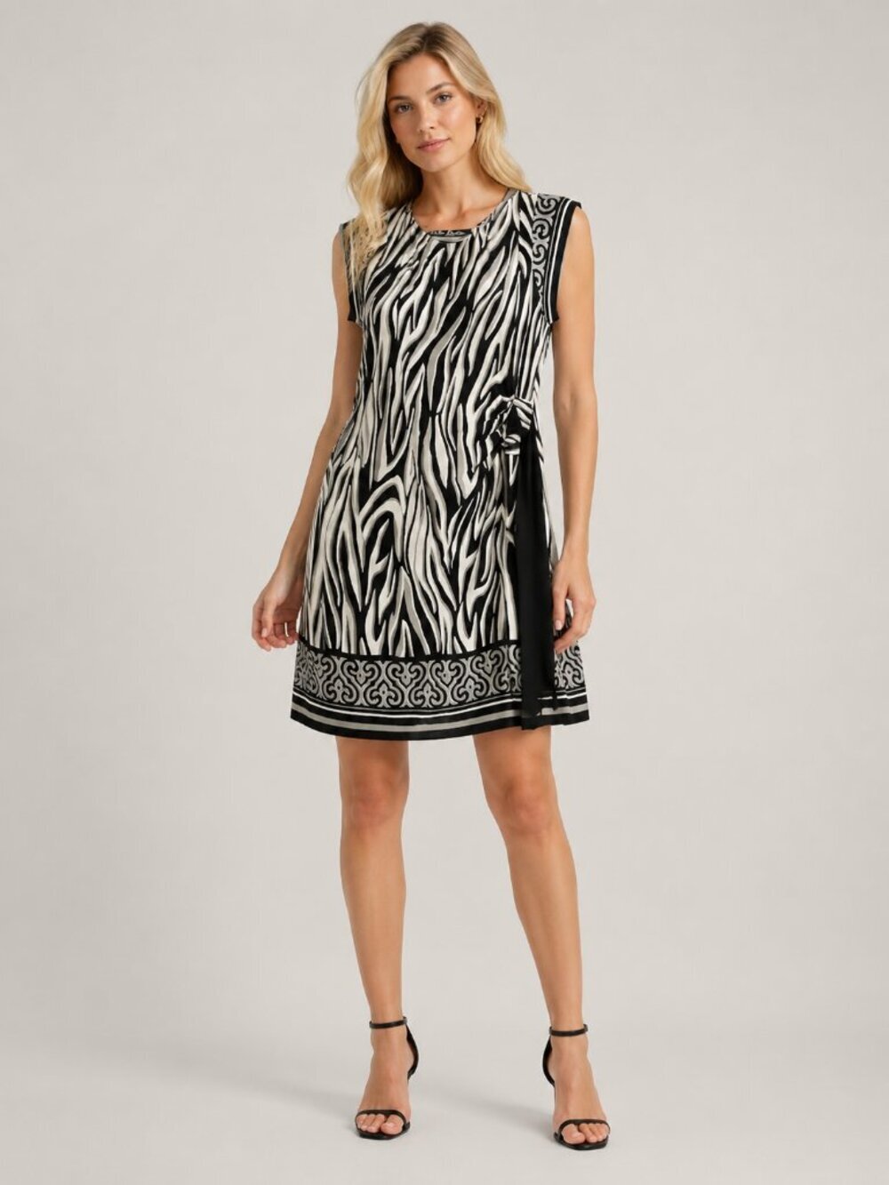 2/$30 Ellen Parker Zebra Print Dress Sleeveless Ruched Side Large #8864